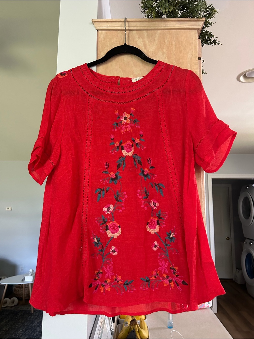 Umgee Red Embroidered Floral Tunic